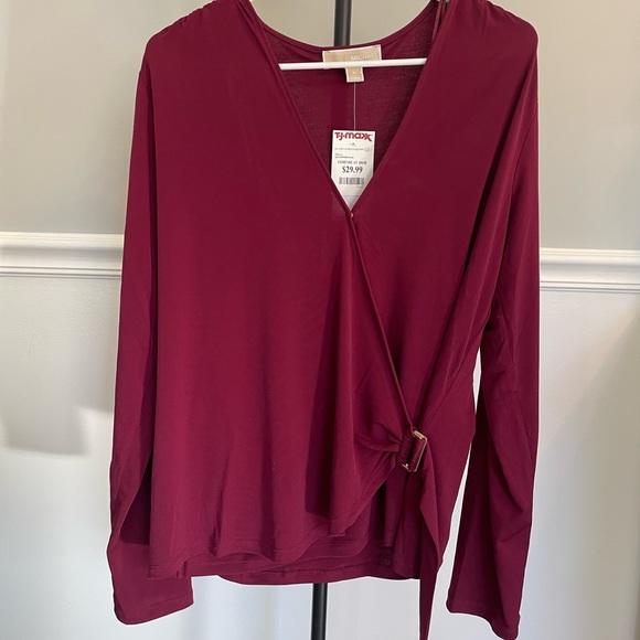 XL Michael Kors Dark Ruby Long Sleeve Blouse with Adjustable Clasp *NEVER WORN* - Picture 1 of 6